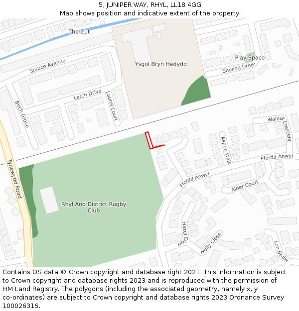 5, JUNIPER WAY, RHYL, LL18 4GG: Location map and indicative extent of plot