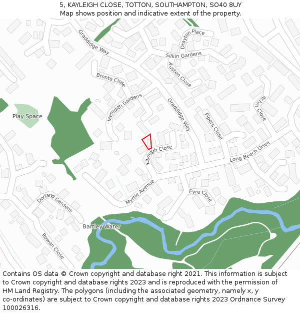 5, KAYLEIGH CLOSE, TOTTON, SOUTHAMPTON, SO40 8UY: Location map and indicative extent of plot