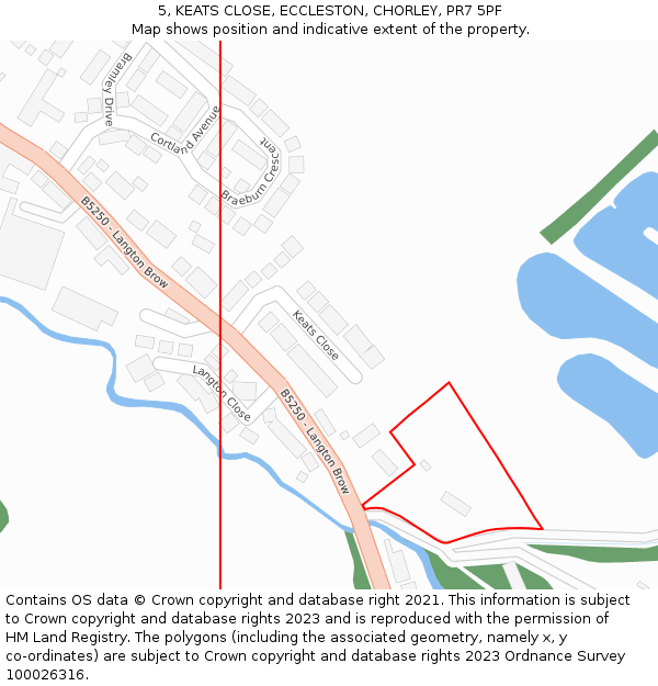 5, KEATS CLOSE, ECCLESTON, CHORLEY, PR7 5PF: Location map and indicative extent of plot