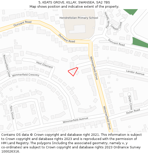 5, KEATS GROVE, KILLAY, SWANSEA, SA2 7BS: Location map and indicative extent of plot