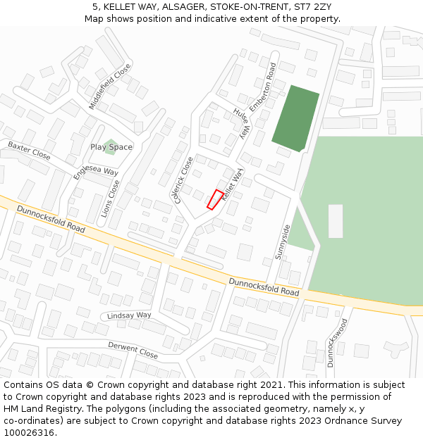 5, KELLET WAY, ALSAGER, STOKE-ON-TRENT, ST7 2ZY: Location map and indicative extent of plot