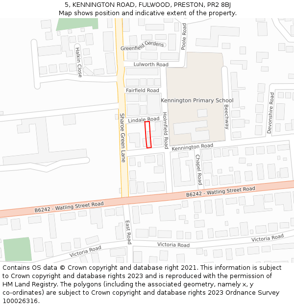 5, KENNINGTON ROAD, FULWOOD, PRESTON, PR2 8BJ: Location map and indicative extent of plot