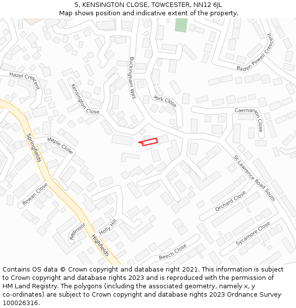 5, KENSINGTON CLOSE, TOWCESTER, NN12 6JL: Location map and indicative extent of plot