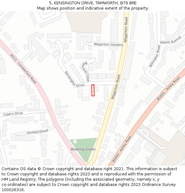 5, KENSINGTON DRIVE, TAMWORTH, B79 8RE: Location map and indicative extent of plot