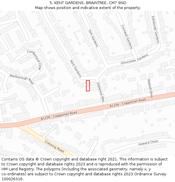 5, KENT GARDENS, BRAINTREE, CM7 9ND: Location map and indicative extent of plot