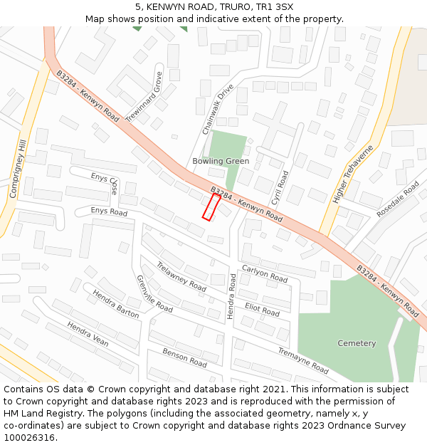 5, KENWYN ROAD, TRURO, TR1 3SX: Location map and indicative extent of plot