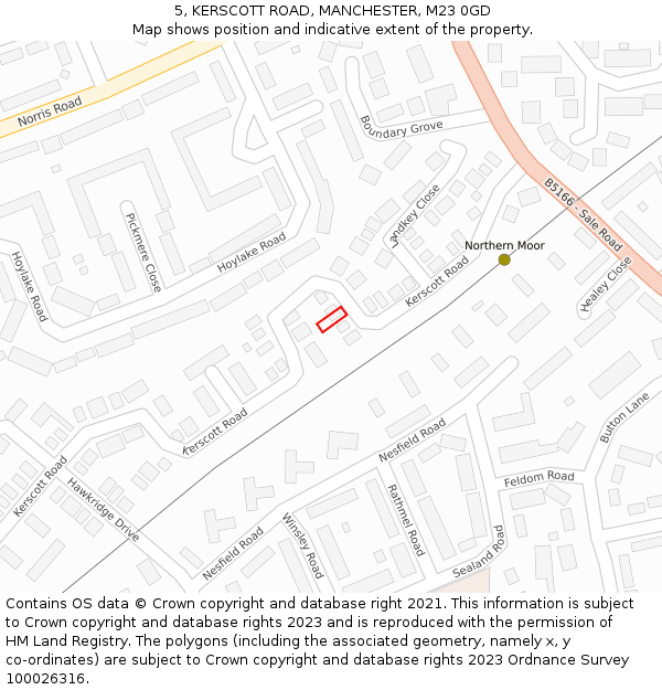 5, KERSCOTT ROAD, MANCHESTER, M23 0GD: Location map and indicative extent of plot