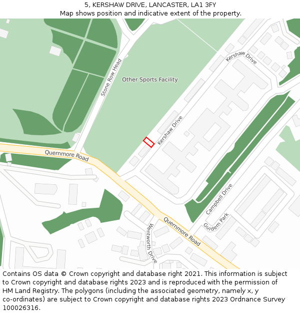 5, KERSHAW DRIVE, LANCASTER, LA1 3FY: Location map and indicative extent of plot