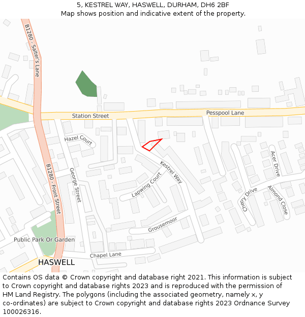 5, KESTREL WAY, HASWELL, DURHAM, DH6 2BF: Location map and indicative extent of plot