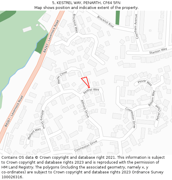 5, KESTREL WAY, PENARTH, CF64 5FN: Location map and indicative extent of plot