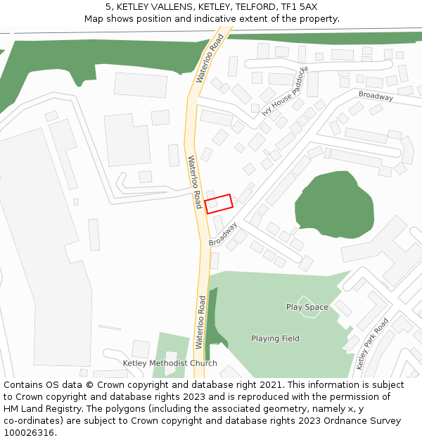 5, KETLEY VALLENS, KETLEY, TELFORD, TF1 5AX: Location map and indicative extent of plot