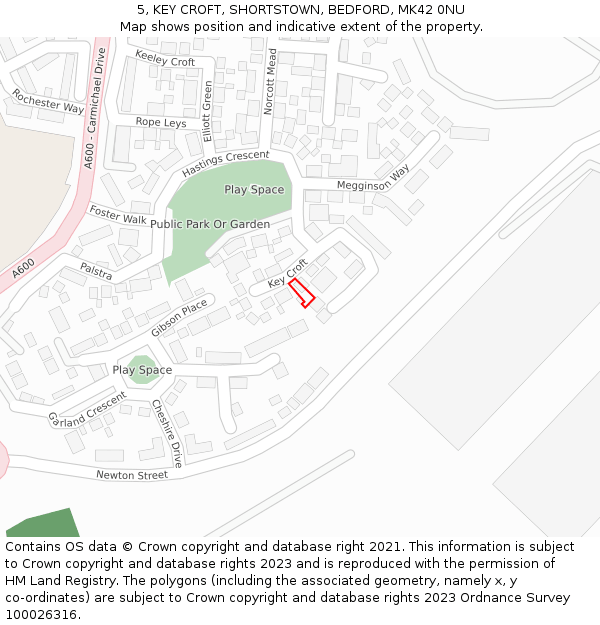 5, KEY CROFT, SHORTSTOWN, BEDFORD, MK42 0NU: Location map and indicative extent of plot