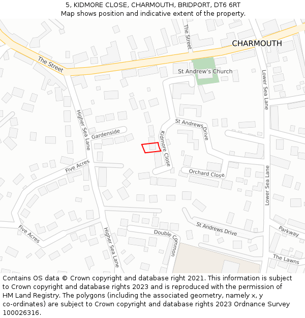 5, KIDMORE CLOSE, CHARMOUTH, BRIDPORT, DT6 6RT: Location map and indicative extent of plot