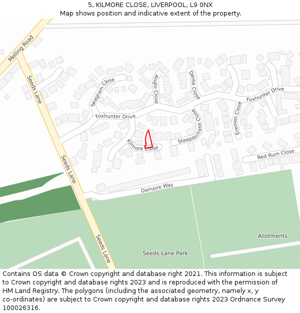 5, KILMORE CLOSE, LIVERPOOL, L9 0NX: Location map and indicative extent of plot