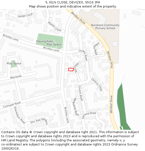 5, KILN CLOSE, DEVIZES, SN10 3FA: Location map and indicative extent of plot