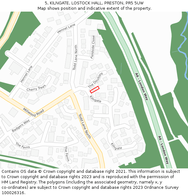 5, KILNGATE, LOSTOCK HALL, PRESTON, PR5 5UW: Location map and indicative extent of plot