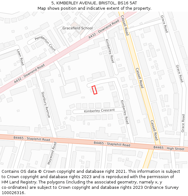 5, KIMBERLEY AVENUE, BRISTOL, BS16 5AT: Location map and indicative extent of plot