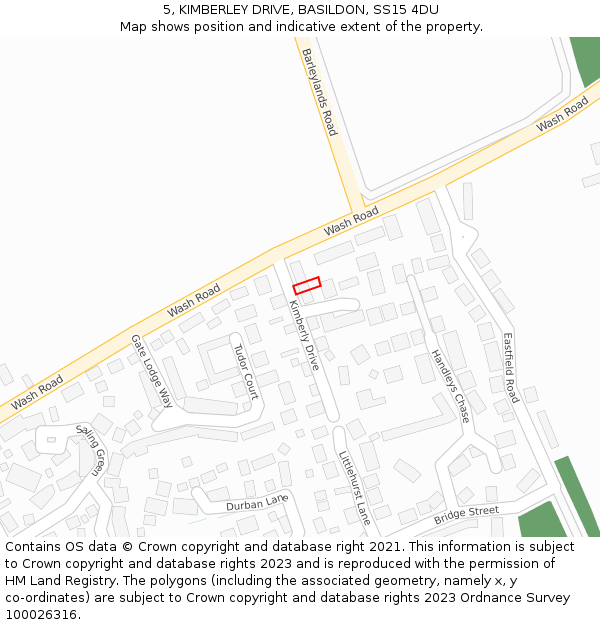 5, KIMBERLEY DRIVE, BASILDON, SS15 4DU: Location map and indicative extent of plot