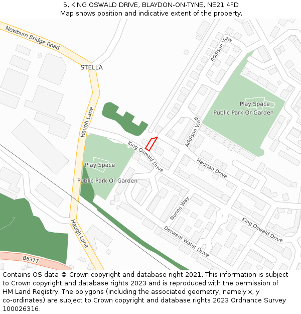 5, KING OSWALD DRIVE, BLAYDON-ON-TYNE, NE21 4FD: Location map and indicative extent of plot