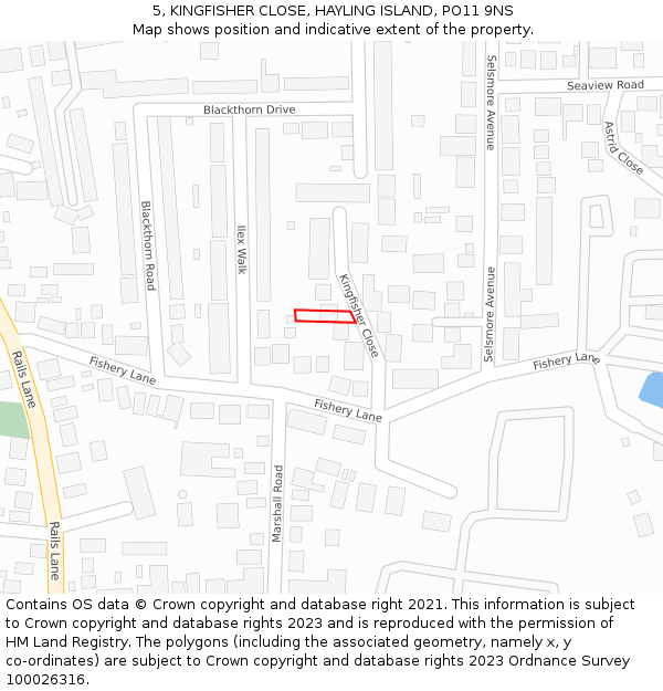 5, KINGFISHER CLOSE, HAYLING ISLAND, PO11 9NS: Location map and indicative extent of plot