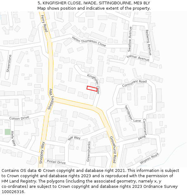 5, KINGFISHER CLOSE, IWADE, SITTINGBOURNE, ME9 8LY: Location map and indicative extent of plot