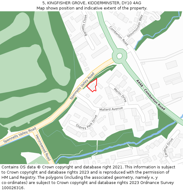 5, KINGFISHER GROVE, KIDDERMINSTER, DY10 4AG: Location map and indicative extent of plot
