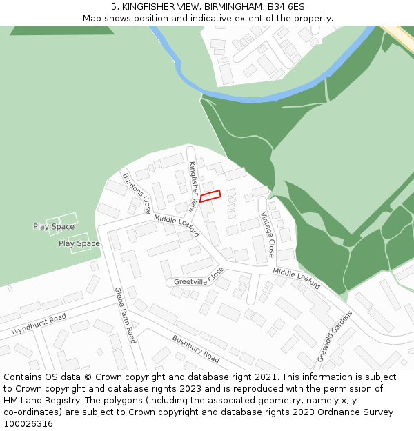 5, KINGFISHER VIEW, BIRMINGHAM, B34 6ES: Location map and indicative extent of plot