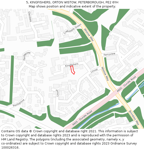 5, KINGFISHERS, ORTON WISTOW, PETERBOROUGH, PE2 6YH: Location map and indicative extent of plot