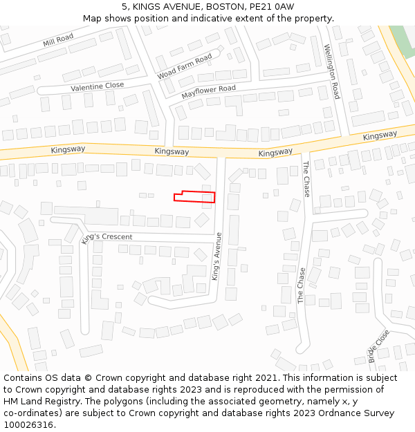 5, KINGS AVENUE, BOSTON, PE21 0AW: Location map and indicative extent of plot