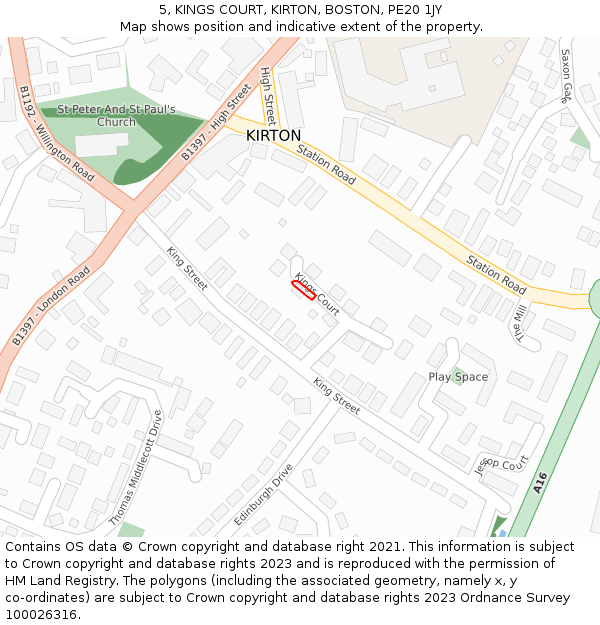 5, KINGS COURT, KIRTON, BOSTON, PE20 1JY: Location map and indicative extent of plot