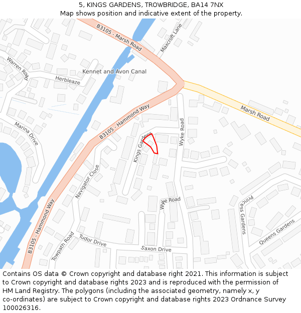 5, KINGS GARDENS, TROWBRIDGE, BA14 7NX: Location map and indicative extent of plot