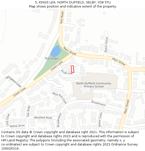 5, KINGS LEA, NORTH DUFFIELD, SELBY, YO8 5TU: Location map and indicative extent of plot