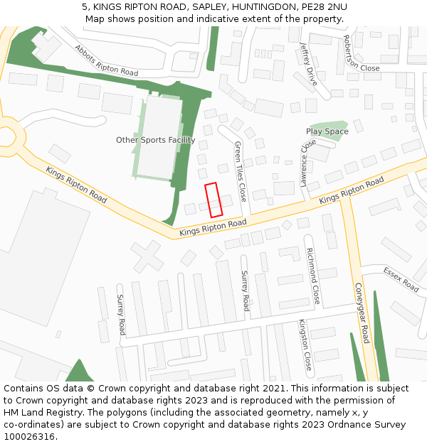 5, KINGS RIPTON ROAD, SAPLEY, HUNTINGDON, PE28 2NU: Location map and indicative extent of plot