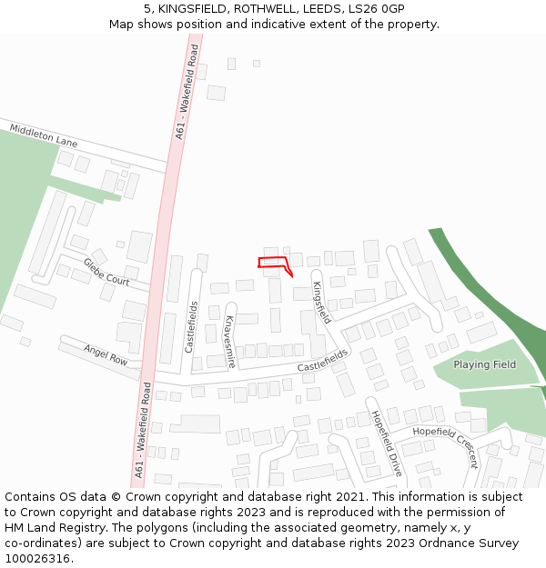5, KINGSFIELD, ROTHWELL, LEEDS, LS26 0GP: Location map and indicative extent of plot