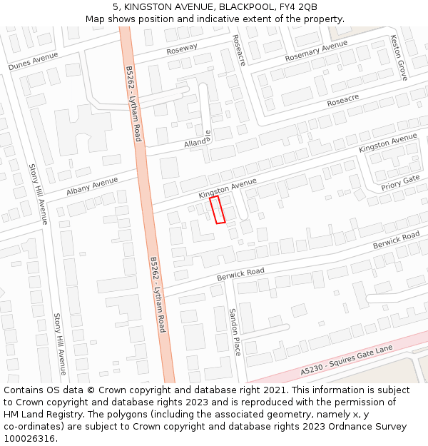 5, KINGSTON AVENUE, BLACKPOOL, FY4 2QB: Location map and indicative extent of plot