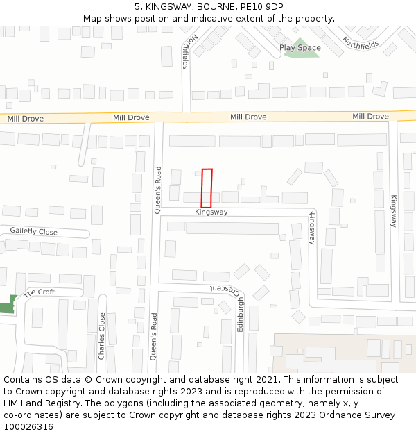 5, KINGSWAY, BOURNE, PE10 9DP: Location map and indicative extent of plot