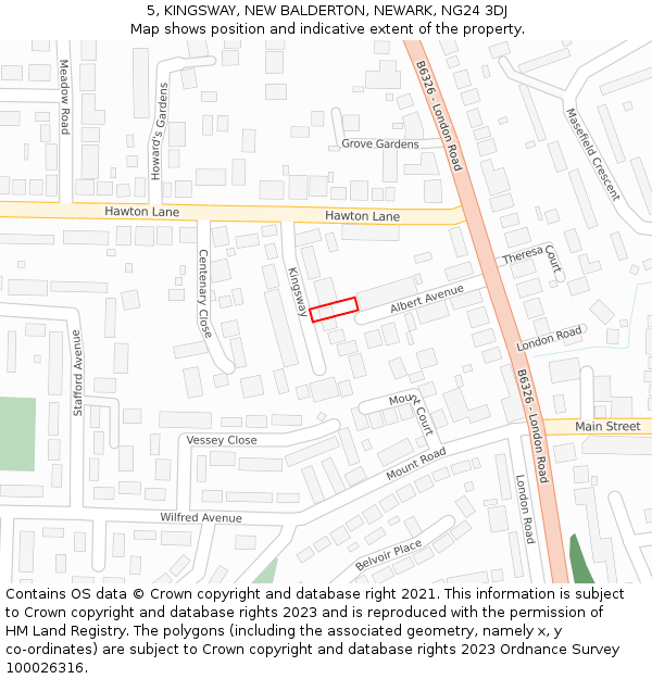 5, KINGSWAY, NEW BALDERTON, NEWARK, NG24 3DJ: Location map and indicative extent of plot