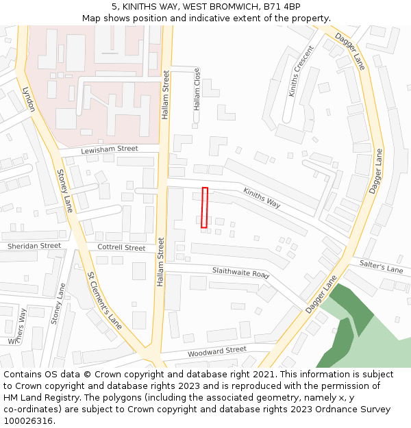 5, KINITHS WAY, WEST BROMWICH, B71 4BP: Location map and indicative extent of plot