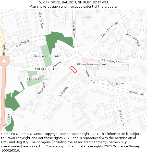 5, KIRK DRIVE, BAILDON, SHIPLEY, BD17 6SA: Location map and indicative extent of plot