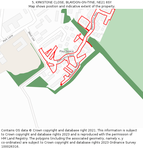 5, KIRKSTONE CLOSE, BLAYDON-ON-TYNE, NE21 6SY: Location map and indicative extent of plot