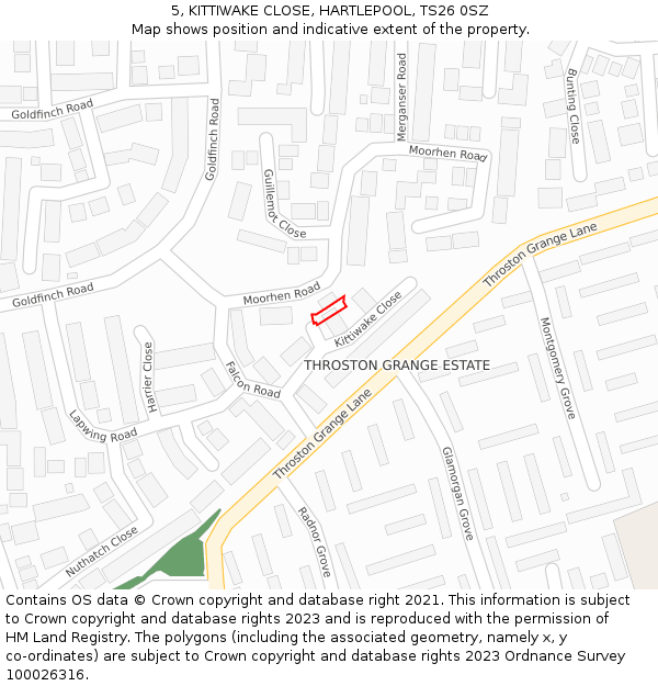 5, KITTIWAKE CLOSE, HARTLEPOOL, TS26 0SZ: Location map and indicative extent of plot