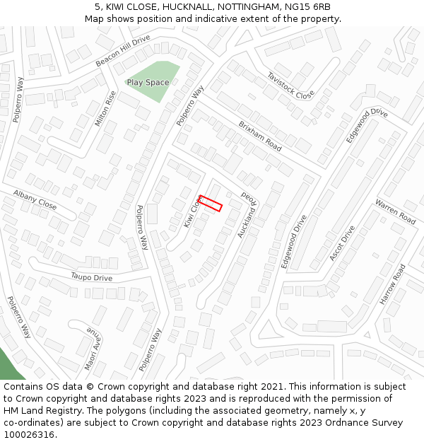 5, KIWI CLOSE, HUCKNALL, NOTTINGHAM, NG15 6RB: Location map and indicative extent of plot