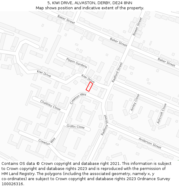 5, KIWI DRIVE, ALVASTON, DERBY, DE24 8NN: Location map and indicative extent of plot