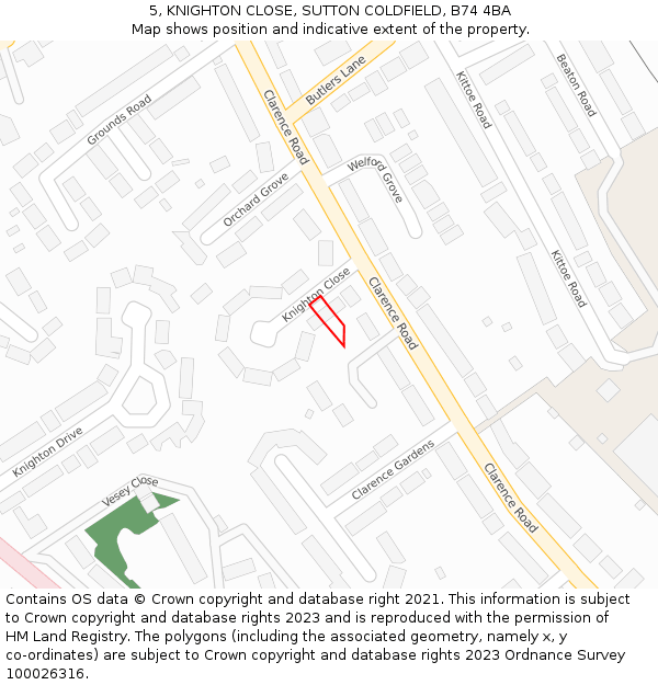 5, KNIGHTON CLOSE, SUTTON COLDFIELD, B74 4BA: Location map and indicative extent of plot