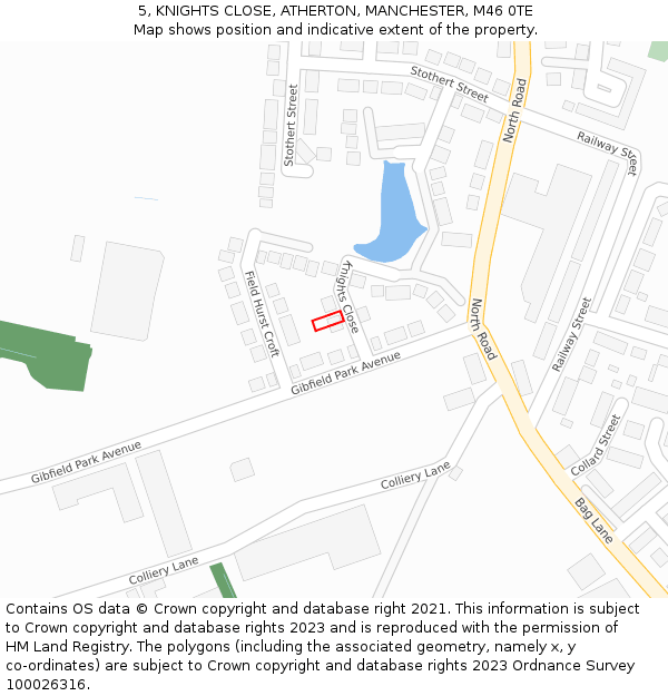 5, KNIGHTS CLOSE, ATHERTON, MANCHESTER, M46 0TE: Location map and indicative extent of plot