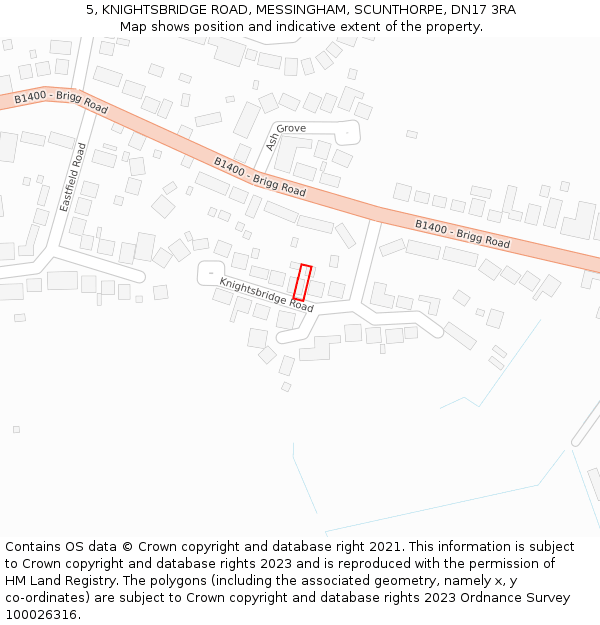 5, KNIGHTSBRIDGE ROAD, MESSINGHAM, SCUNTHORPE, DN17 3RA: Location map and indicative extent of plot