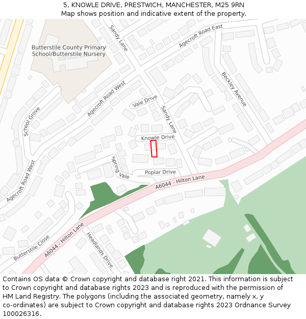 5, KNOWLE DRIVE, PRESTWICH, MANCHESTER, M25 9RN: Location map and indicative extent of plot