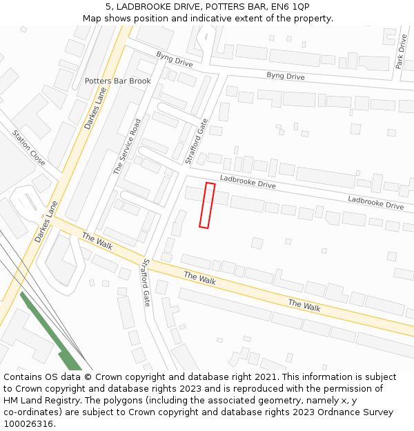 5, LADBROOKE DRIVE, POTTERS BAR, EN6 1QP: Location map and indicative extent of plot