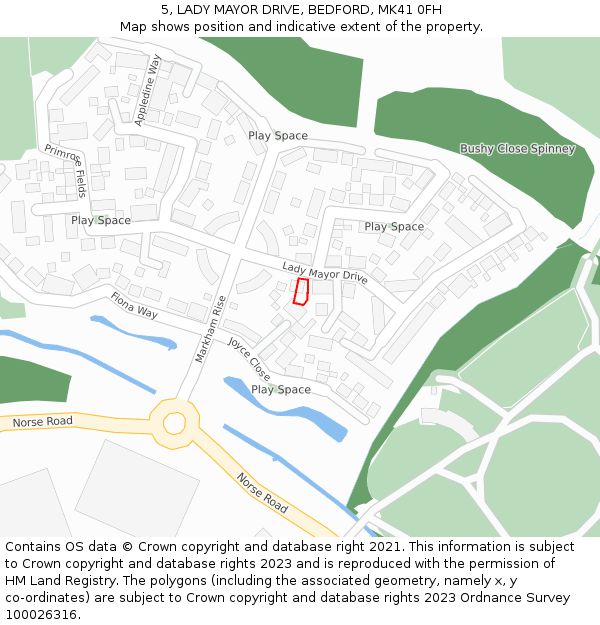 5, LADY MAYOR DRIVE, BEDFORD, MK41 0FH: Location map and indicative extent of plot