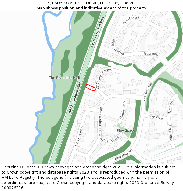 5, LADY SOMERSET DRIVE, LEDBURY, HR8 2FF: Location map and indicative extent of plot